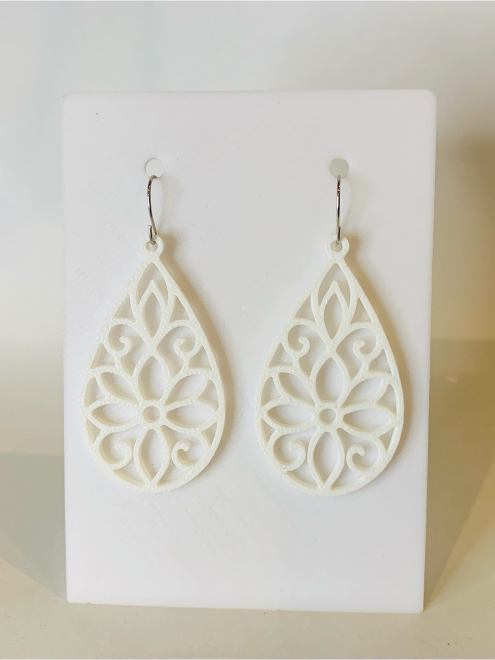 White Floral Filigree Teardrop Earrings - Women's Jewelry